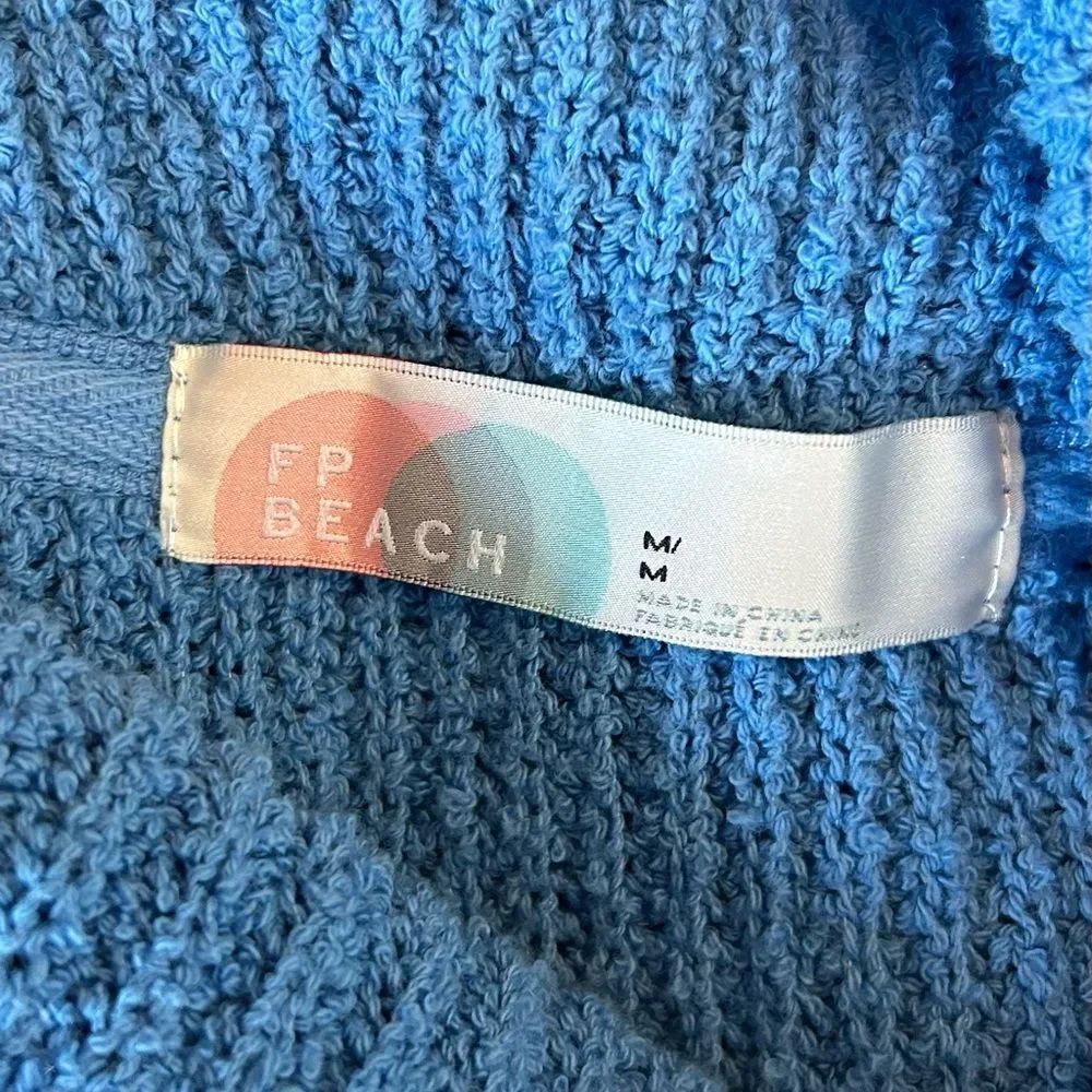 Free People Beach FP Blue Ribbed Chunky Knit Sleeveless Cowl Neck Sweater Sz M